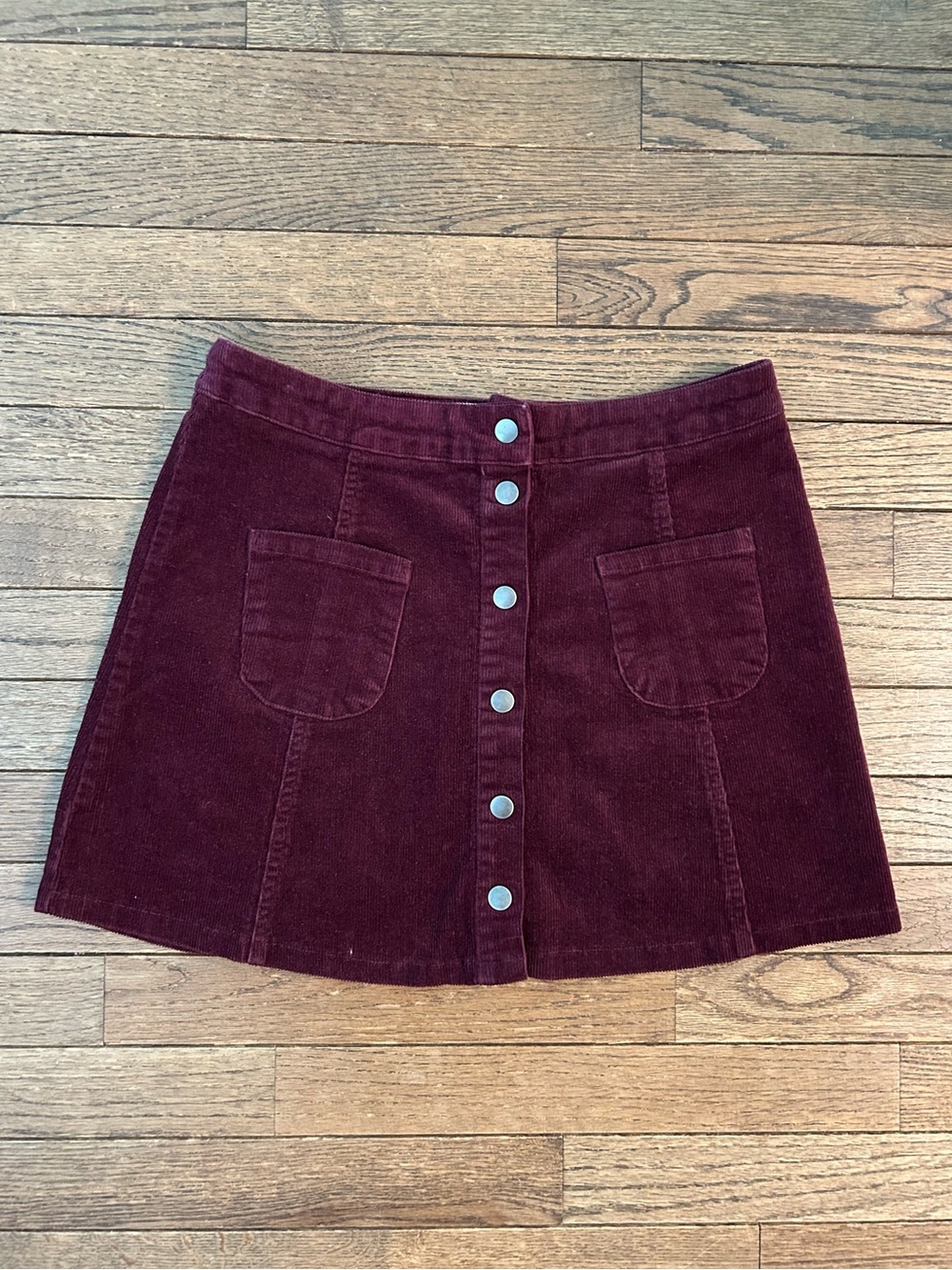 BRANDY MELVILLE Corduroy Button-Front Mini Skirt in Deep Burgundy